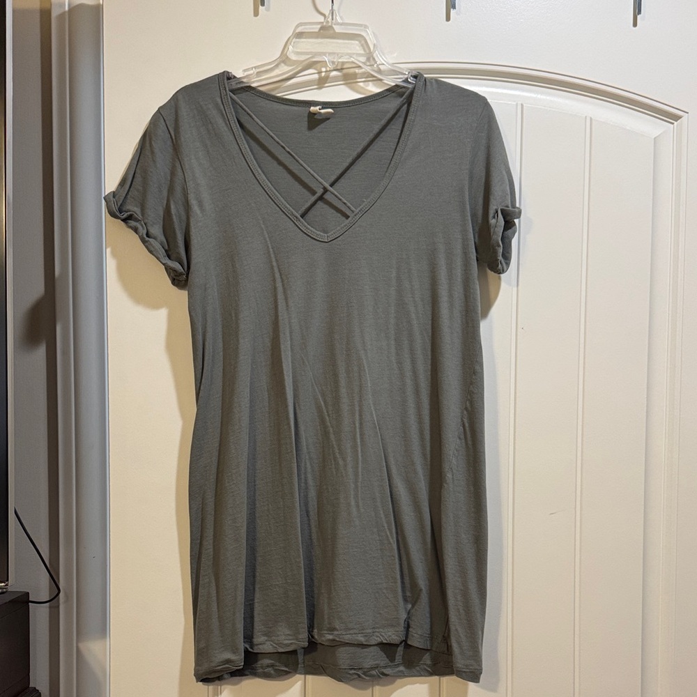 Crisscross V-Neck Short Sleeve Dress - Green